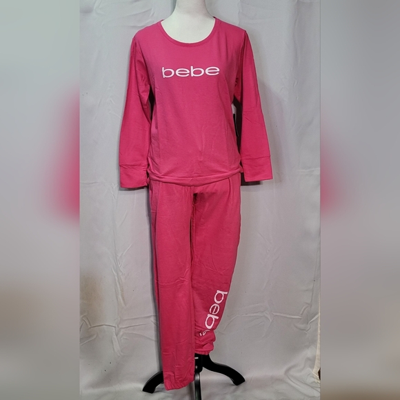 Bebe Women's NWT Fuchsia Pink 2pc Lightweight Pajama Top & Pants Set Size Medium - Picture 2 of 14